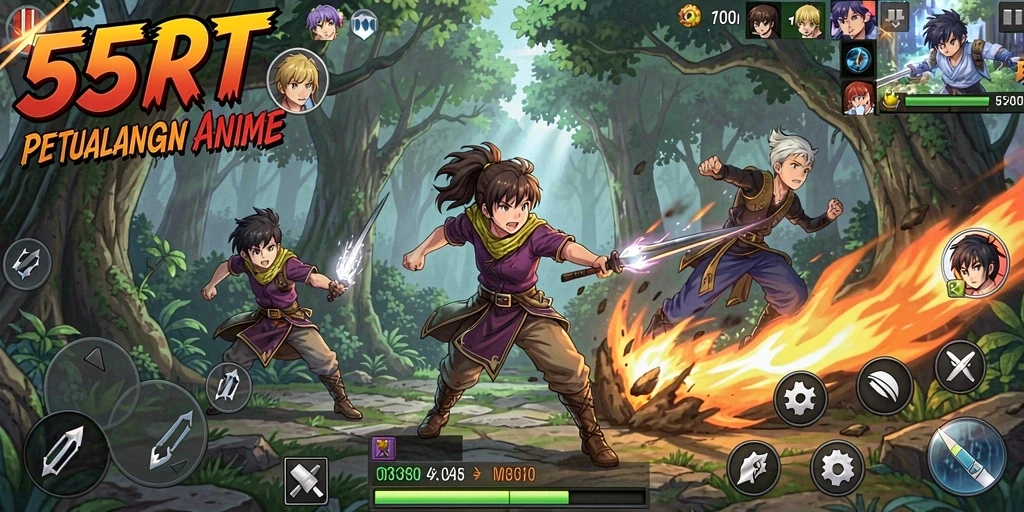 Tampilan gameplay menarik dari 55RT dengan karakter anime.