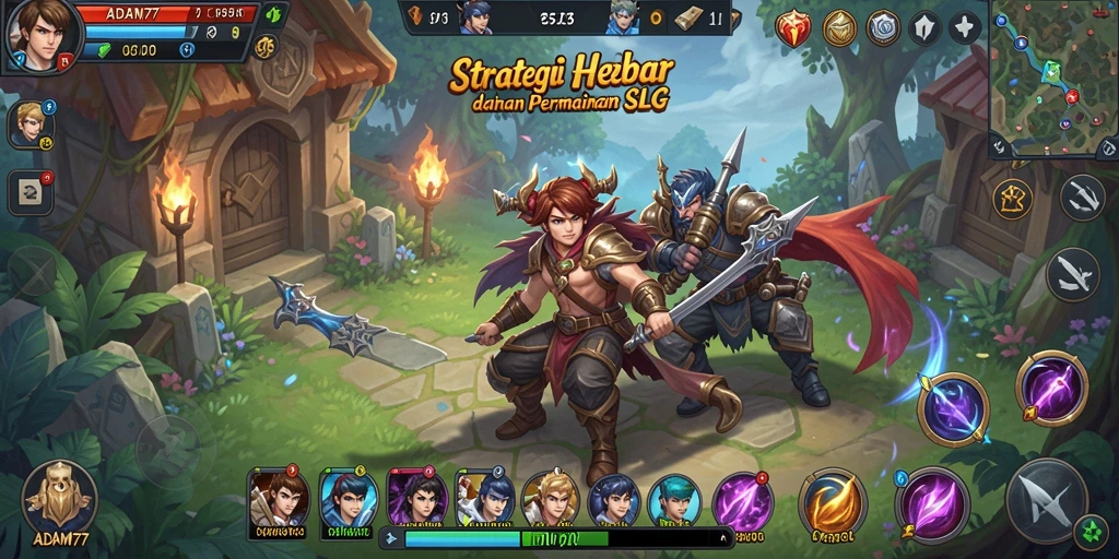 Screenshot gameplay ADAM77 menampilkan pertempuran strategi yang intens.