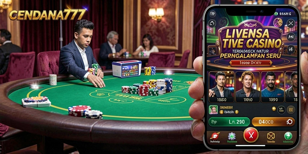 Screenshot CENDANA777 menampilkan dealer langsung dan suasana kasino yang menegangkan.