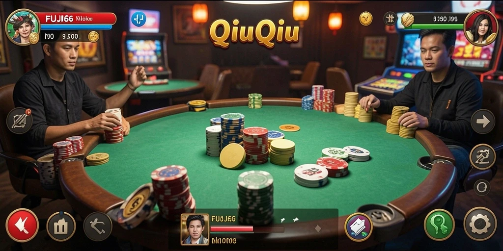 Tampilan gameplay seru dalam permainan QiuQiu FUJI66.
