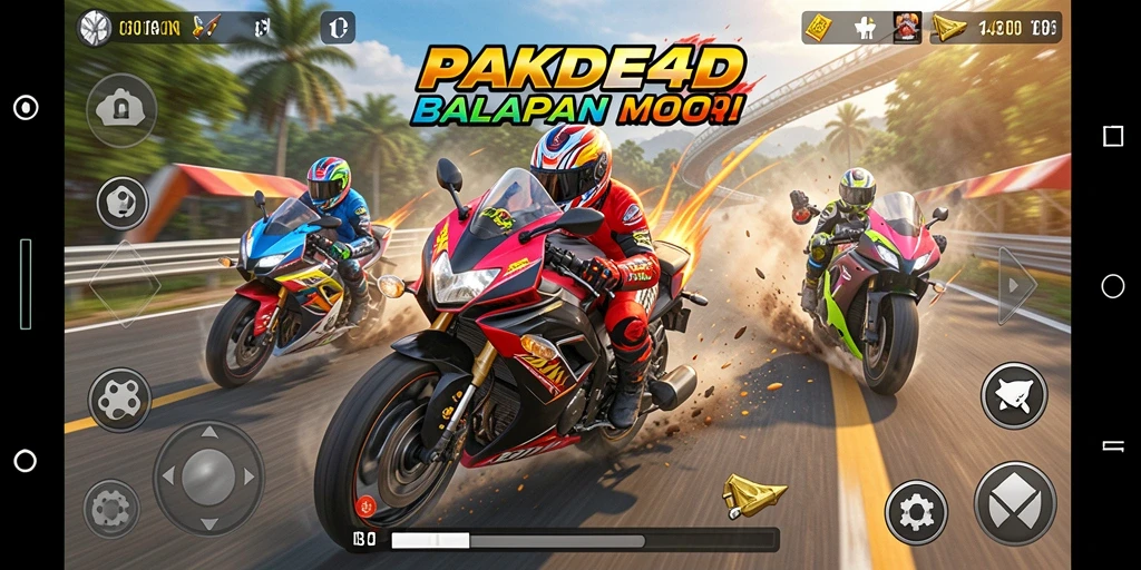 Tampilan gameplay seru PAKDE4D dengan motor balap yang cepat.