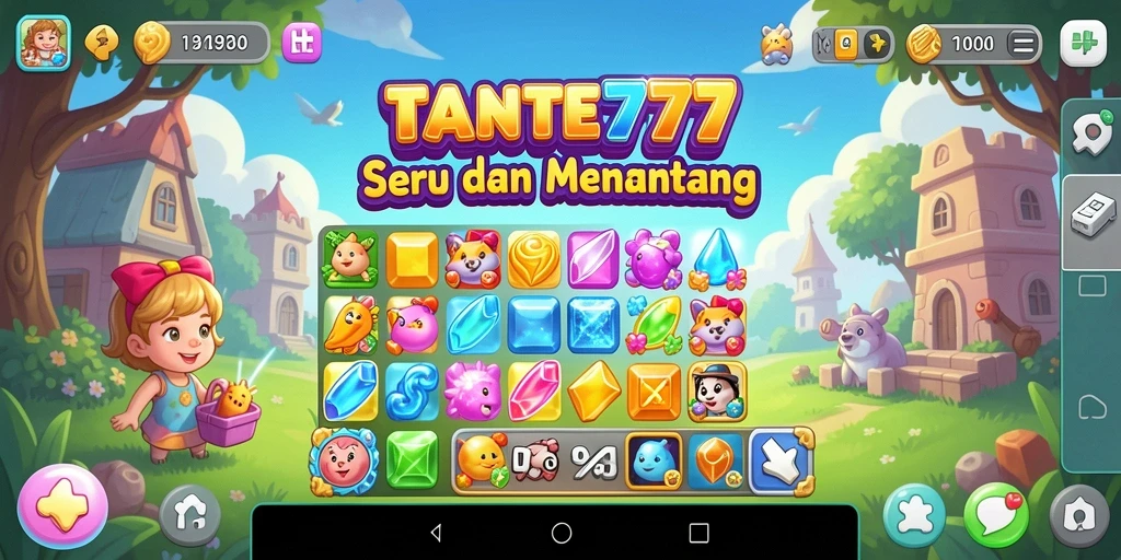 Screenshot gameplay TANTE777 dengan tampilan level Match-3 yang seru.